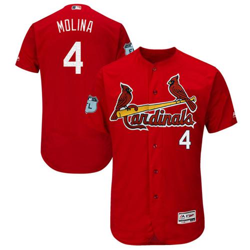 Cardinals #4 Yadier Molina Red Spring Training Authentic Flex Base Stitched MLB Jersey - Click Image to Close